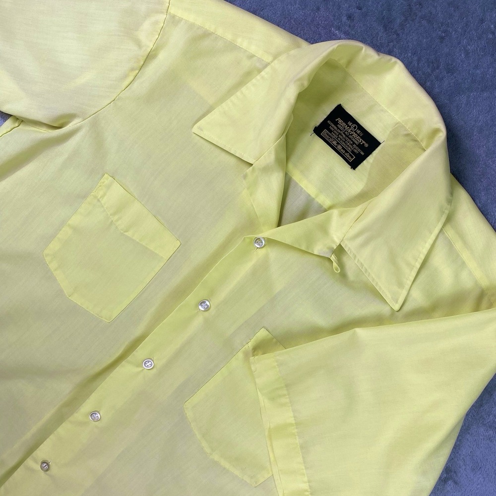 Vtg Sears Shirt Mens Size L Yellow Camp Loop Collar Rockabilly 70s Perma Prest